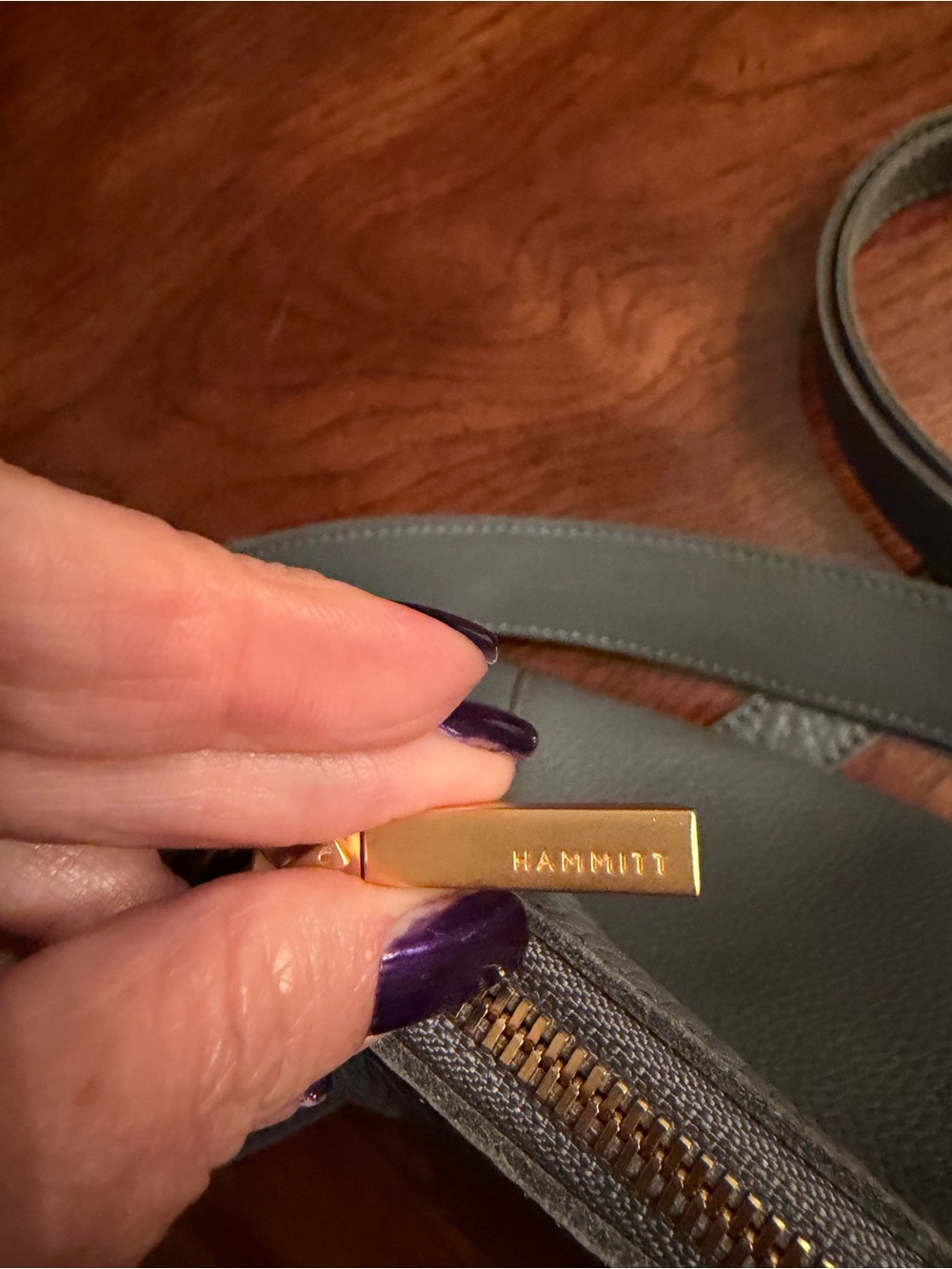 NWOT Hammitt Bluish Gray Leather Shoulder Bag with Gold Stud Accents MSRP$495 - Picture 13 of 15
